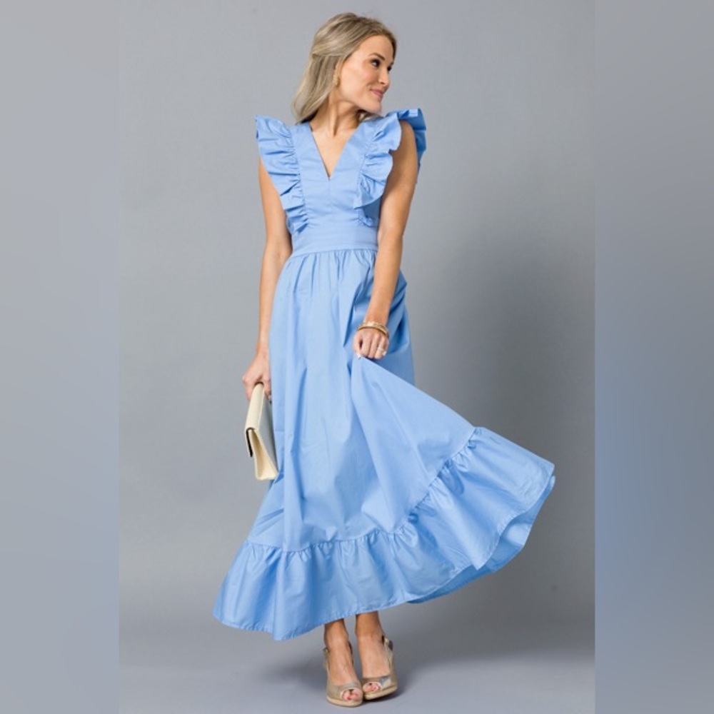 RUFFLE POPLIN MAXI, BLUE, L